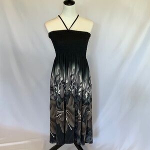 Elegant Black Halter Dress with Flower Pattern